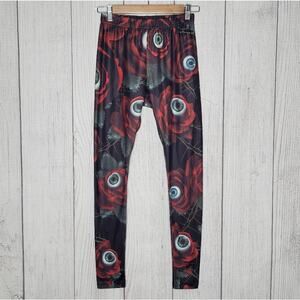 Killstar C U In Paradise All-Over Rose Eyeball Print Stretch Leggings, size XS